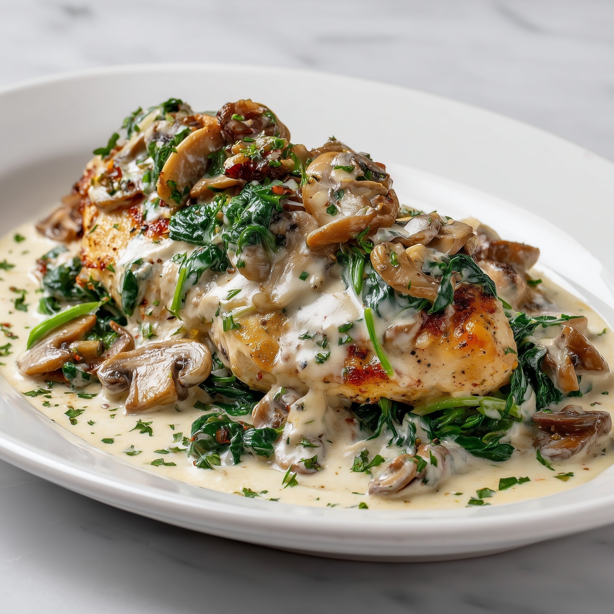 Garlic Butter Mushroom Stuffed Chicken Recipe - Recipe Image