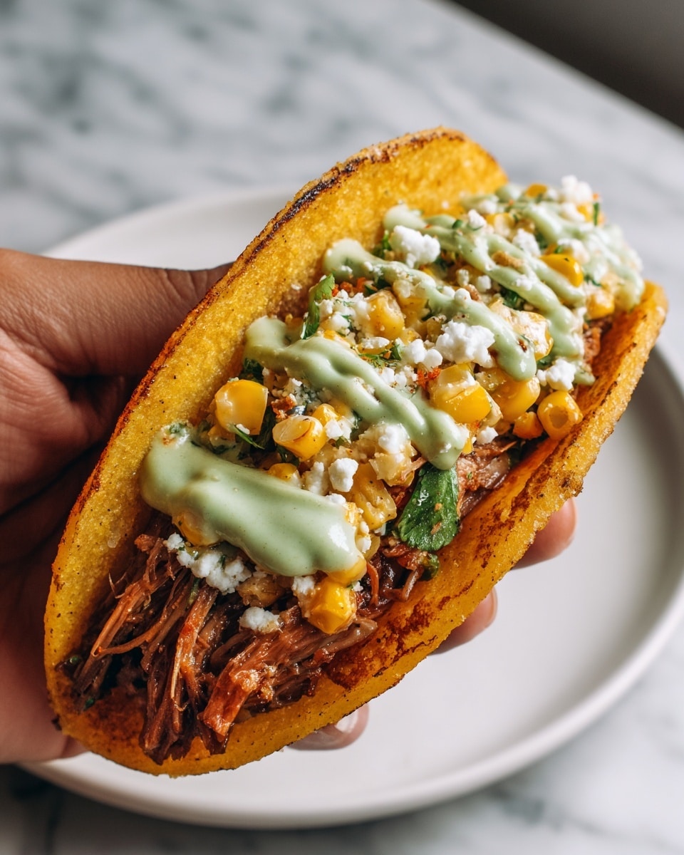 Braised Beef Brisket Tacos with Street Corn and Jalapeño Lime Ranch Recipe - Recipe Image