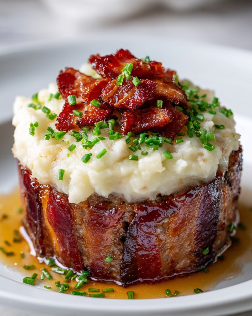 Smoky Bourbon BBQ Bacon-Wrapped Meatloaf Cupcakes with Potato Frosting Recipe - Recipe Image