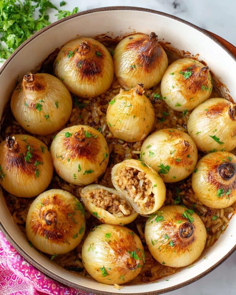 Stuffed Onions with Ground Beef, Rice, and Pomegranate Molasses Recipe