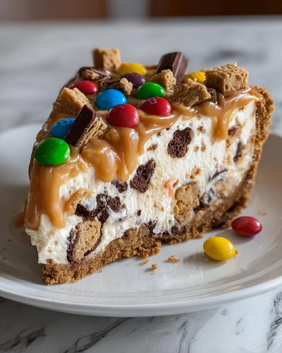 Monster Cookie Peanut Butter Cheesecake Pie Recipe - Recipe Image