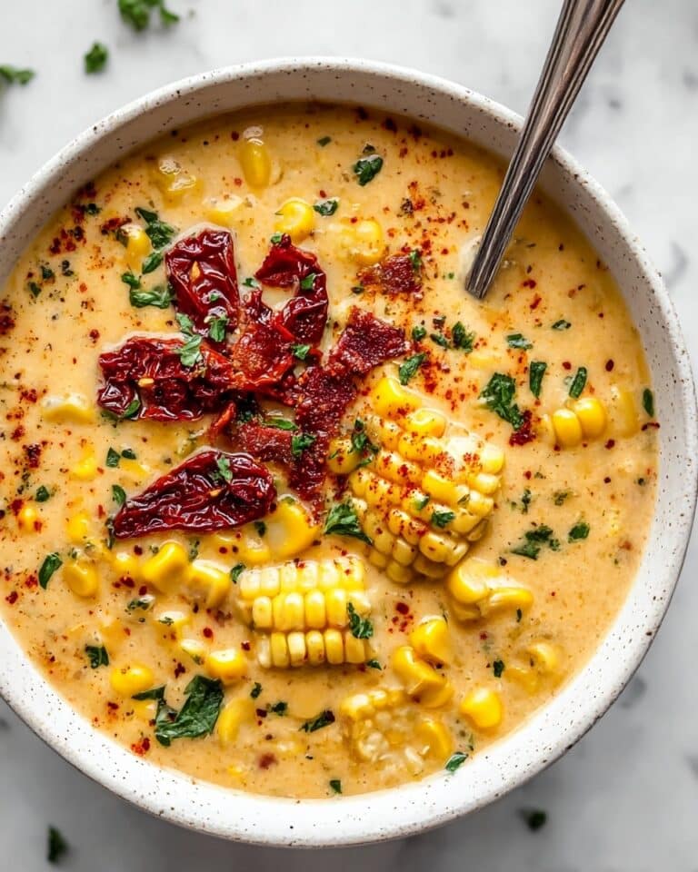 Sun Dried Tomato Corn Chowder with Goat Cheese Croutons Recipe