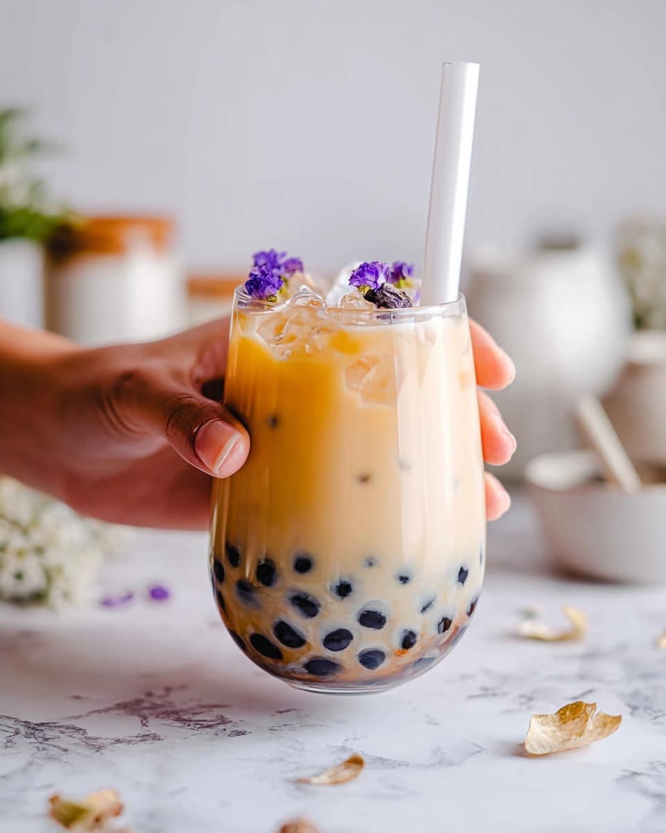 Lavender Earl Grey Milk Tea with Tapioca Pearls Recipe - Recipe Image